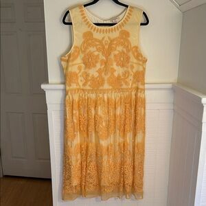 Sundance Yellow Lace Overlay Embroidered Mini Dress size Women’s 16